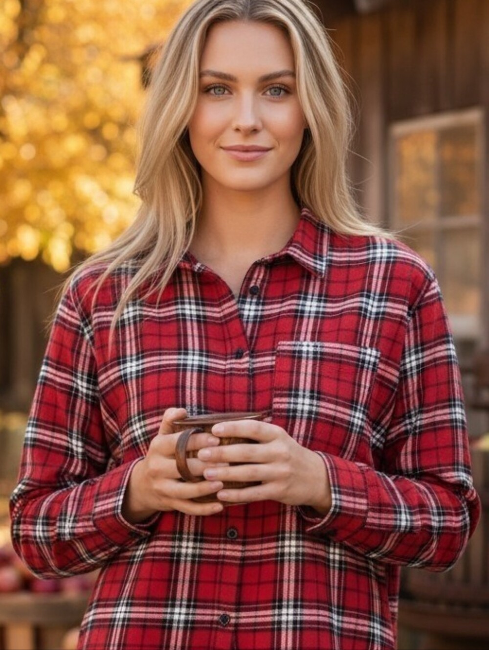 H&M Casual Straight-Cut Plaid Flannel Top